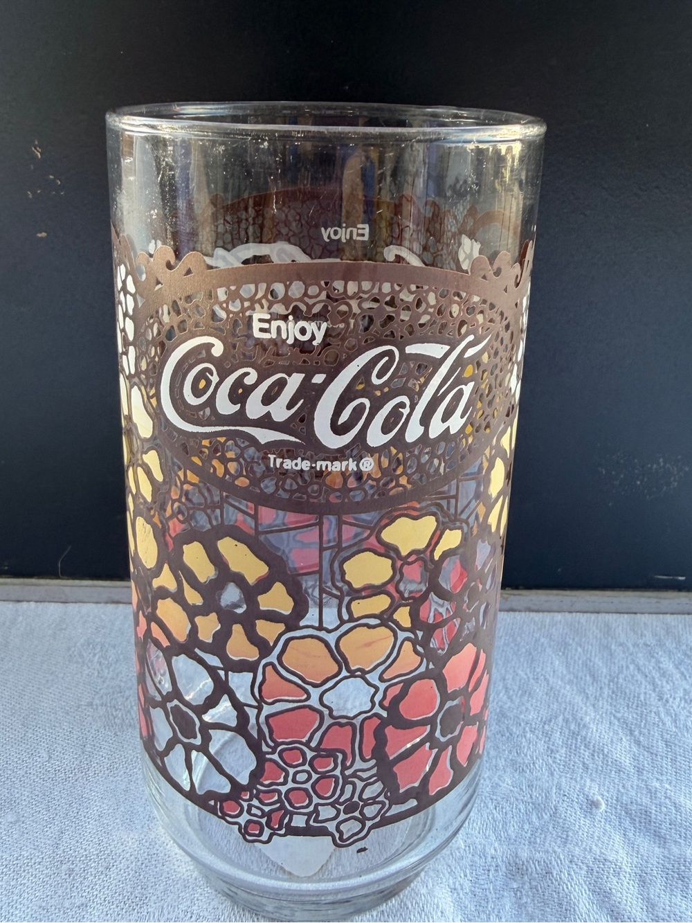 Coca Cola 1970's "Flower Power" Glass Tumbler Yellow Orange Flowers Vintage Coke